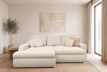 Polsterecke >Luno< elektr. Sitztiefenverstellung, Feincord creme - 241x89x175cm (BxHxT)