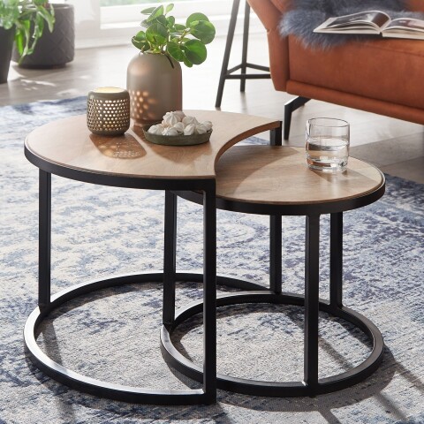 Satztisch >WL6.338< (2-teilig.) in Mango / Schwarz - 60x41x41 (BxHxT)