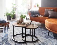 Satztisch >WL6.338< (2-teilig.) in Mango / Schwarz - 60x41x41 (BxHxT)