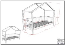 Hausbett >Fagus< Bettschublade + Textilhimmel, Buche massiv - 207,5x170x97,5 (BxHxT)