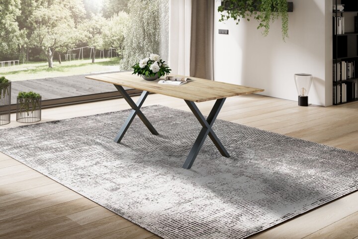 Esstisch >TI-0670< in Wildeiche massiv geölt - 160x90x75 (LxBxH)