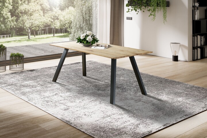 Esstisch >TI-0670< in Wildeiche massiv geölt - 140x90x75 (LxBxH)