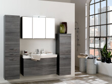Seitenschrank >Graphit< in Dekor Eiche rauchsilber aus MDF - 40x180x35cm (BxHxT)