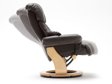 Relaxsessel >Carl I< mit Hocker, bis 130 kg belastbar, drehbarer Fernsehsessel mit Liegefunktion, Echtleder braun, Gestell Holz natur