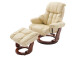 Relaxsessel >Carl I< mit Hocker, bis 130 kg belastbar, drehbarer Fernsehsessel mit Liegefunktion, Echtleder creme, Gestell Holz walnuss