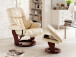 Relaxsessel >Carl I< mit Hocker, bis 130 kg belastbar, drehbarer Fernsehsessel mit Liegefunktion, Echtleder creme, Gestell Holz walnuss