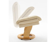 Relaxsessel >Carl I< mit Hocker, bis 130 kg belastbar, drehbarer Fernsehsessel mit Liegefunktion, Echtleder creme, Gestell Holz natur